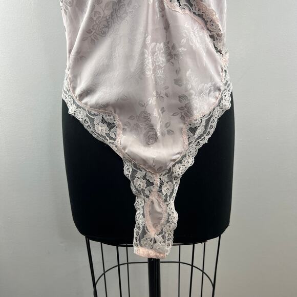 VINTAGE Voe Mode Pink Teddy Bodysuit Lace Sweetheart Spaghetti Strap Medium M - Picture 3 of 7
